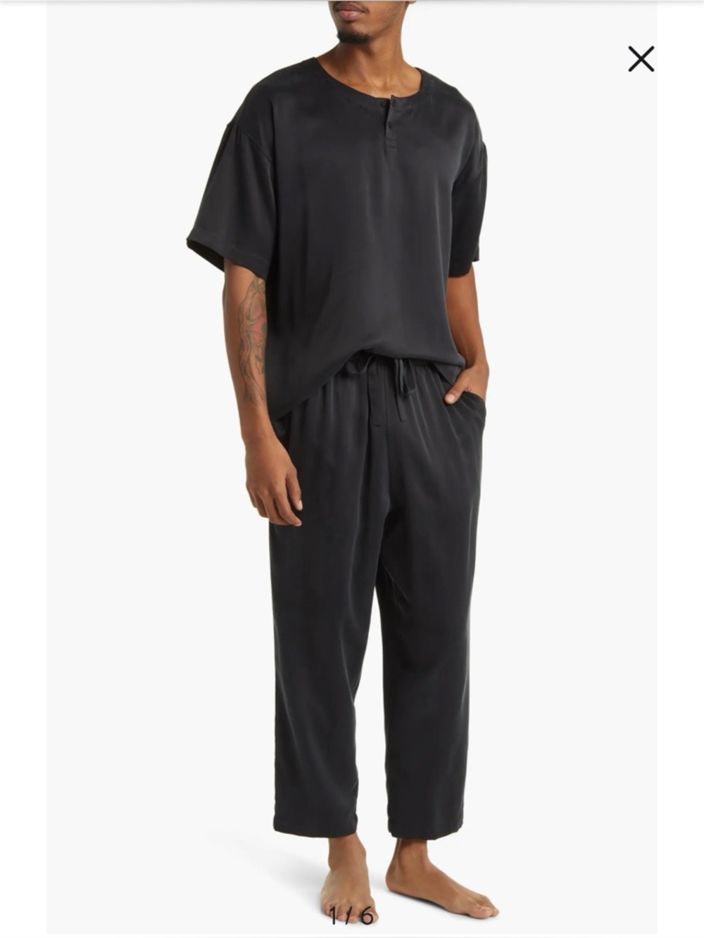 Lahgo Lunya Black Men’s Henley Top Washable Silk Pajamas Set XXL